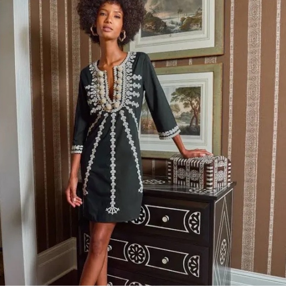 FIGUE Sophie Embroidered Pompom Dress; Size XS